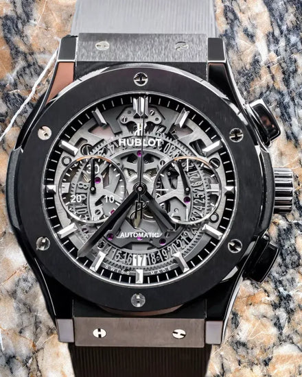 Hublot Classic Fusion Aerofusion "Black Magic" 45MM Skeleton Dial Rubber Strap (525.CM.0170.RX)
