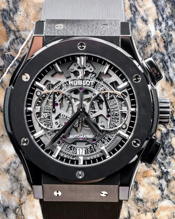 Hublot Classic Fusion Aerofusion "Black Magic" 45MM Skeleton Dial Rubber Strap (525.CM.0170.RX)