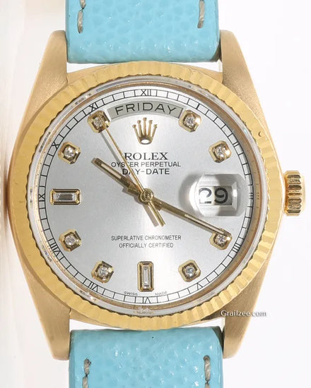 Rolex Day-Date 36MM Silver Dial Aftermarket Leather Strap (18038)
