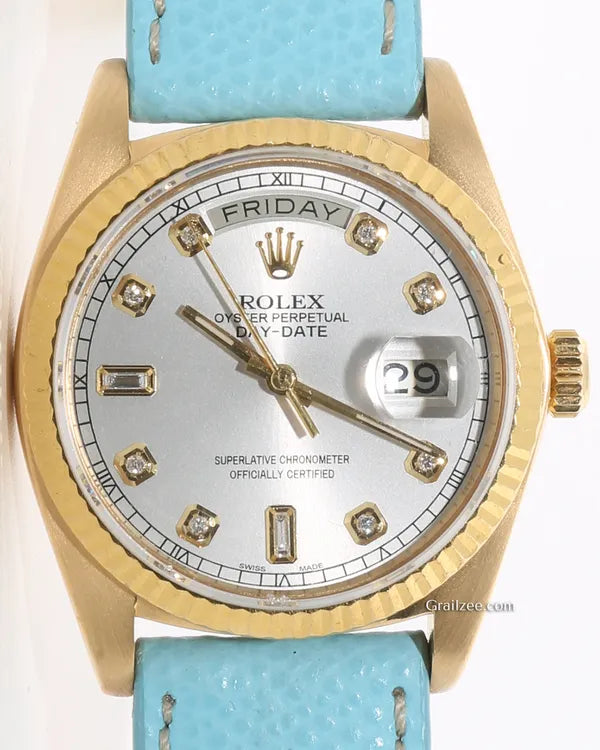 Rolex Day-Date 36MM Silver Dial Aftermarket Leather Strap (18038)
