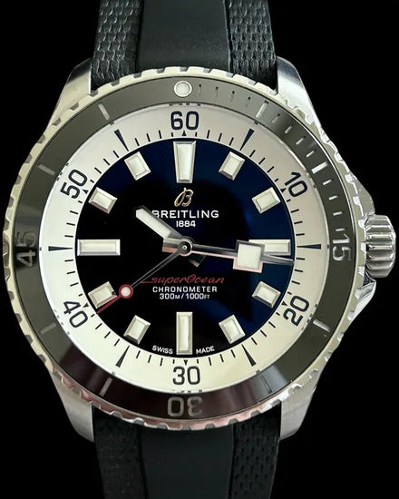 No Reserve - 2022 Breitling Superocean 42MM Black Dial Rubber Strap (A17375)