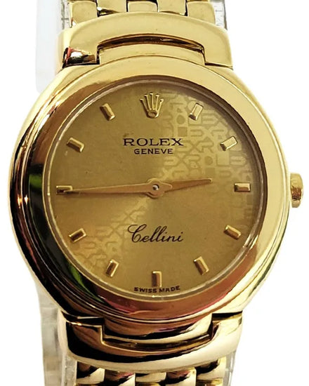 1995 Rolex Cellini 26MM Quartz Champagne "Jubilee Motif" Dial Yellow Gold "Beads of Rice" Bracelet (6621)