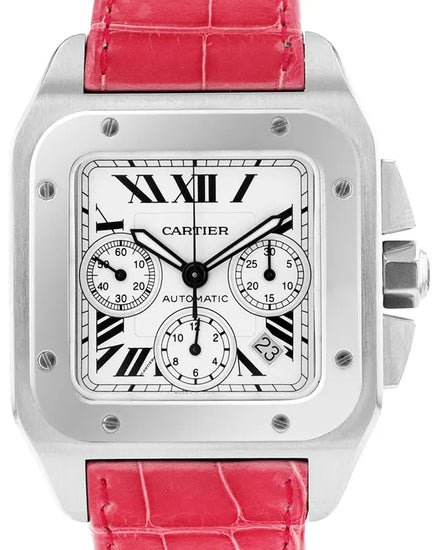 Cartier Santos 100 XL Chronograph 41MM Silver Dial Leather Strap (W20090X8)