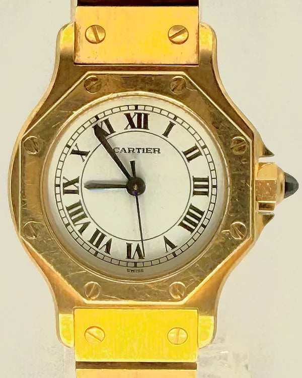 Cartier Santos Octagon 25MM White Dial Yellow Gold Bracelet (0906)