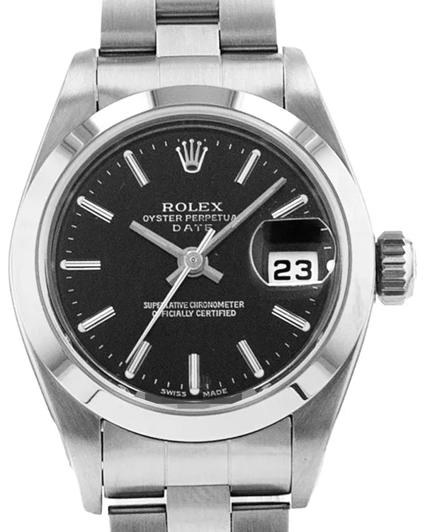 2002 Rolex Oyster Perpetual Lady Date 26MM Black Dial Oyster Bracelet (79160)