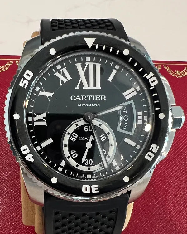 2014 Cartier Calibre de Cartier Diver 42MM Black Dial Rubber Strap (W7100056)