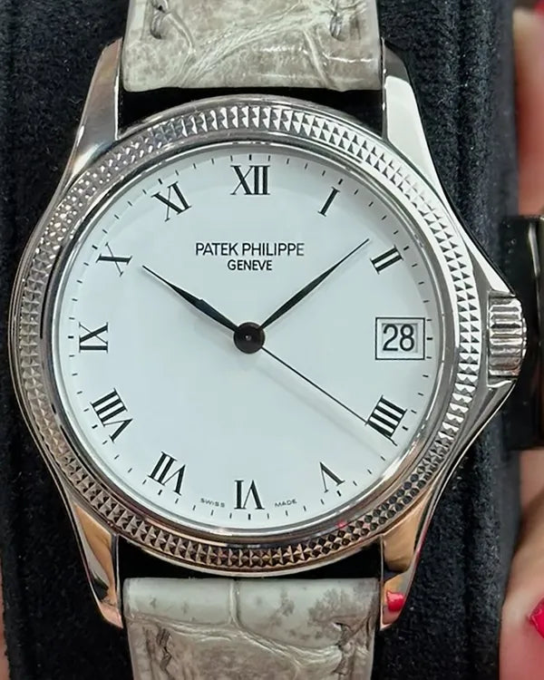 Patek Philippe Calatrava 37MM White Dial Leather Strap (5117G)