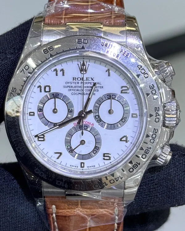 Rolex Cosmograph Daytona 40MM White Dial Leather Strap (116519)