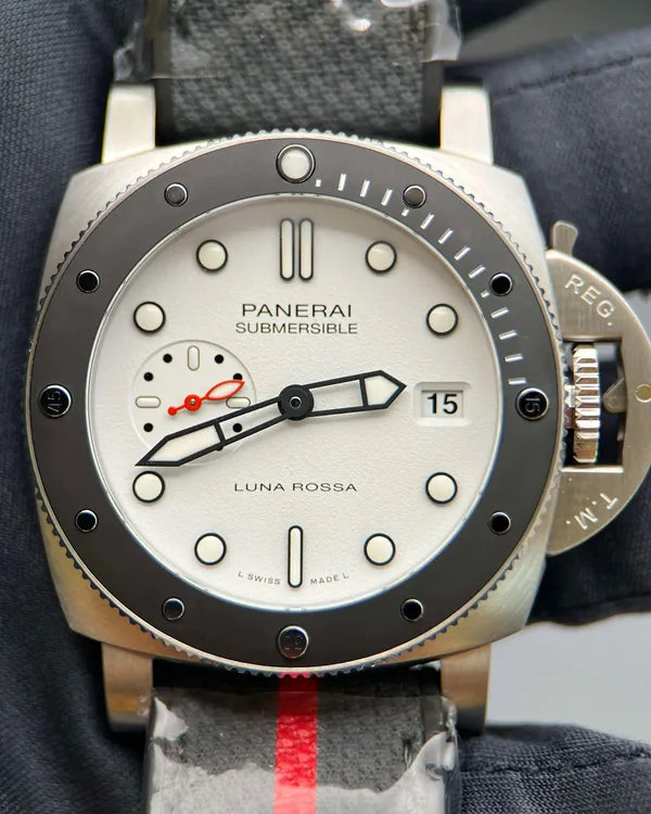 2025 Panerai Submersible Luna Rossa 42MM White Dial Textile Strap (PAM01579)