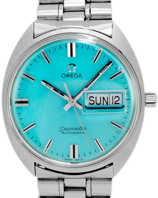Omega Seamaster Cosmic Day-Date Vintage 35MM Turqoise Dial Steel Bracelet (166.036)