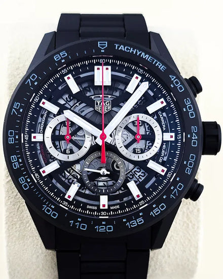No Reserve - 2024 Tag Heuer Carrera Calibre Heuer02 45MM Skeleton Dial Ceramic Bracelet (CBG2A90.BH0653)