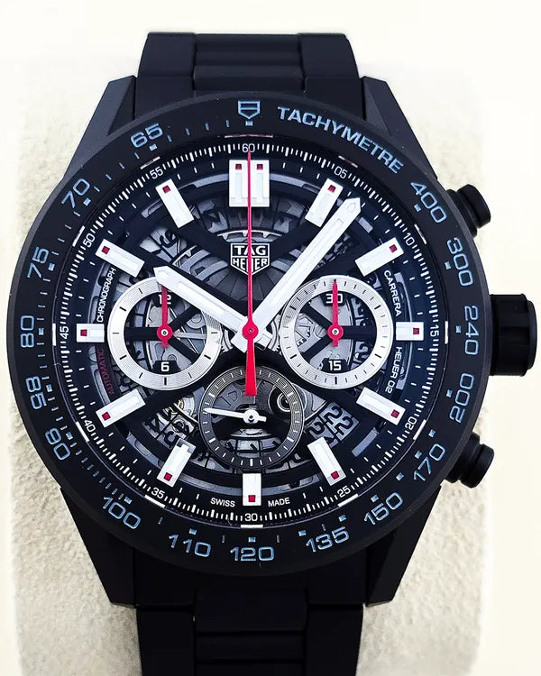 No Reserve - 2024 Tag Heuer Carrera 45MM Skeleton Dial Ceramic Bracelet (CBG2A90.BH0653)