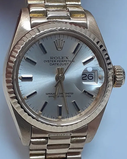 Rolex Lady-Datejust 26MM Silver Dial Yellow Gold President Bracelet (6917)
