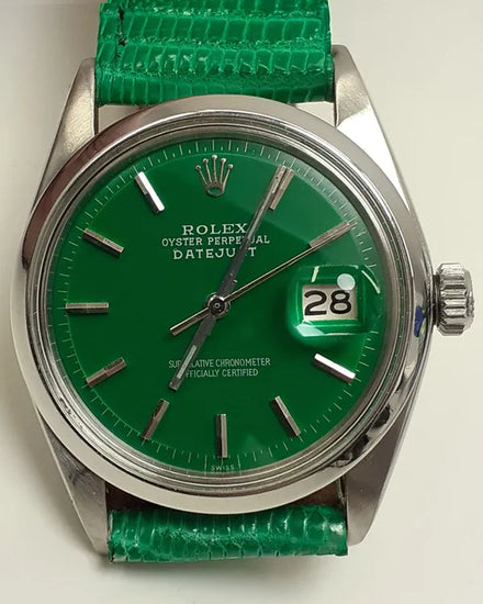 Rolex Datejust 36MM Aftermarket Green Dial Aftermarket Leather Strap (1600)
