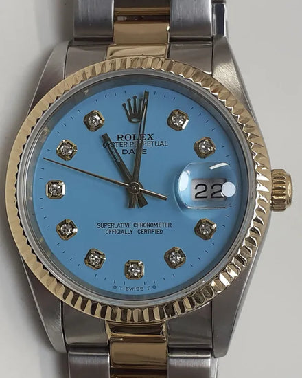 Rolex Oyster Perpetual 34MM Aftermarket Blue Dial Two-Tone Oyster Bracelet (15200)