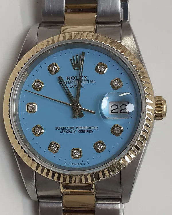 Rolex Datejust 34MM Aftermarket Blue Dial Oyster Bracelet (15200)