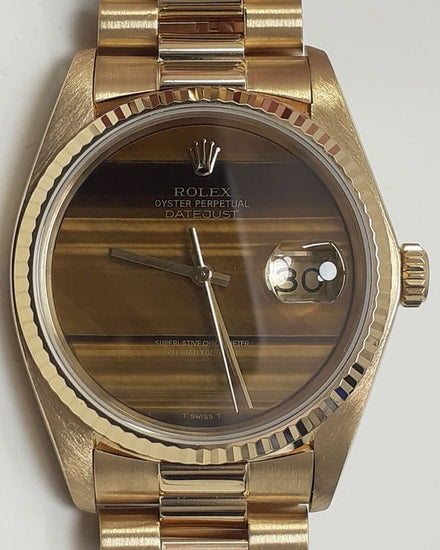 Rolex Datejust 36MM Tiger's Eye Dial Yellow Gold President Bracelet (16018)