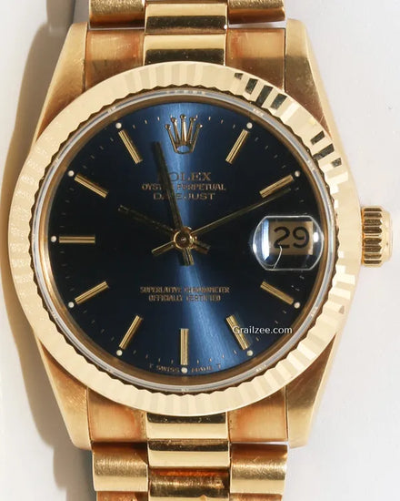 Rolex Datejust 31MM Blue Dial Yellow Gold President Bracelet (68278)