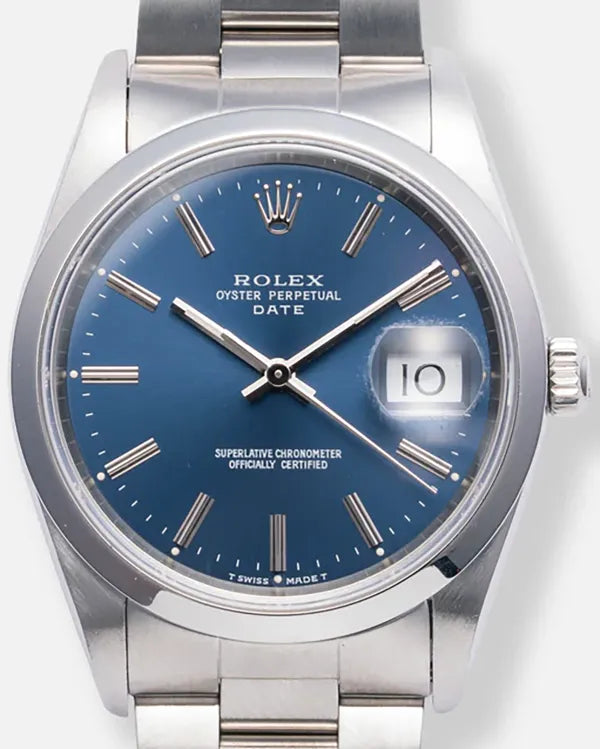 1993 (S Serial) Rolex Oyster Perpetual Date 34MM Blue Dial Oyster Bracelet (15200)