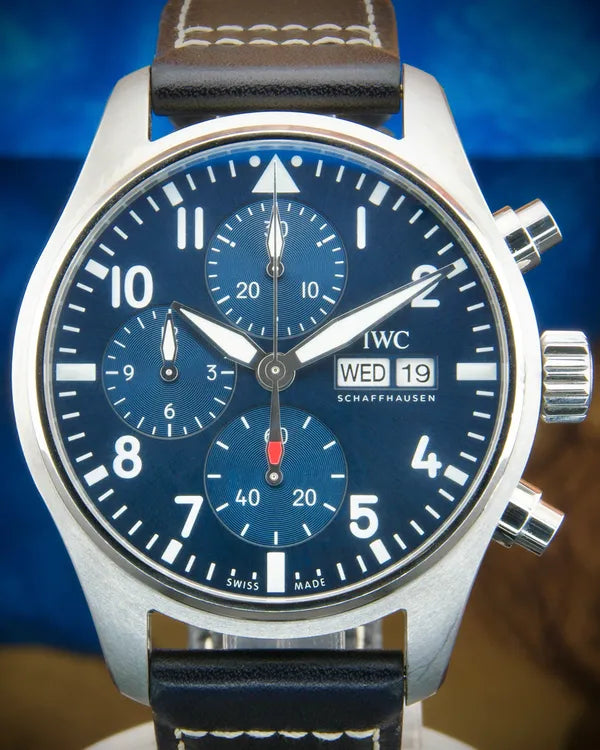 2022 IWC Schaffhausen Pilot Chronograph 41MM Blue Dial Leather Strap (IW388101)
