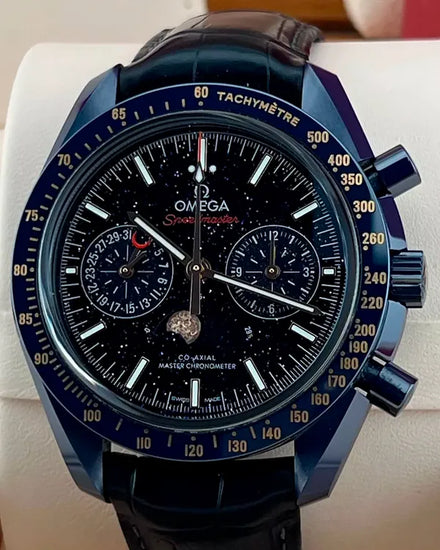 2021 Omega Speedmaster Moonphase "Blue Side of the Moon" 44.25MM Aventurine Dial Leather Strap (304.93.44.52.03.002)