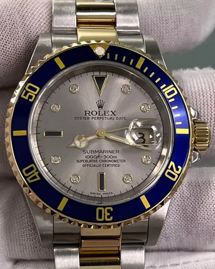 Rolex Submariner Date "Bluesy" 40MM Silver "Serti" Dial Two-Tone Oyster Bracelet (16613)