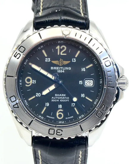 Breitling Shark 42MM Blue Dial Aftermarket Leather Strap (A17605)