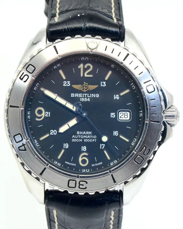 Breitling Shark 42MM Blue Dial Aftermarket Leather/Rubber Strap (A17605)