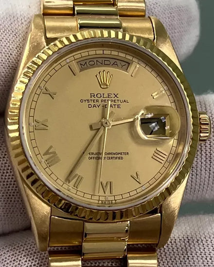 1989 (L Serial) Rolex Day-Date 36MM Champagne Dial Yellow Gold President Bracelet (18238)