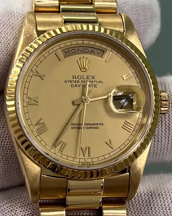 1989 (L Serial) Rolex Day-Date 36MM Champagne Dial Yellow Gold President Bracelet (18238)