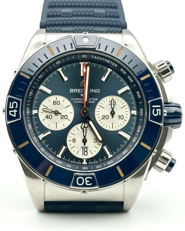 Breitling Super Chronomat B01 44MM Blue Dial Rubber Strap (AB0136)