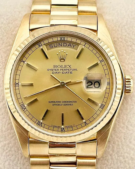Rolex Day-Date 36MM Champagne Dial Yellow Gold President Bracelet (18038)