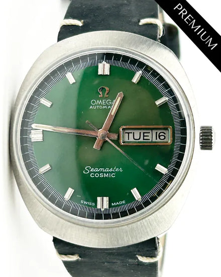 Omega Seamaster Cosmic Day-Date 35MM Aftermarket Green Dial Aftermarket Leather Strap (166.035)