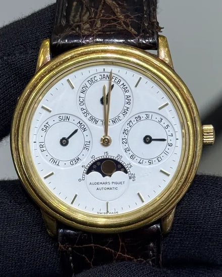 Audemars Piguet Quantieme 36MM White Dial Aftermarket Leather Strap (5548)