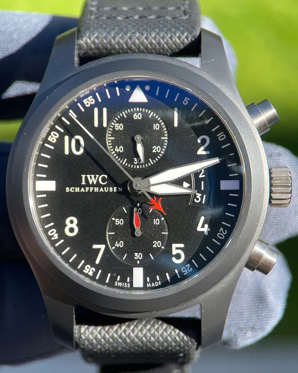 IWC Schaffhausen Pilot Chronograph Top Gun 46MM Black Dial Textile Strap (IW388001)