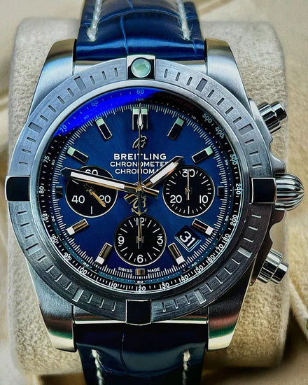 Breitling Chronomat B01 "Blackeye Blue" 44MM Blue Dial Leather Strap (AB0115)