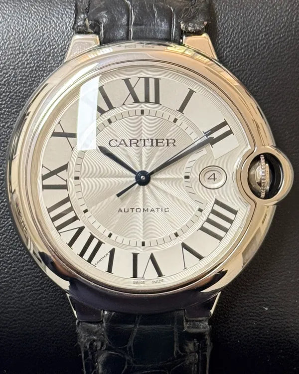 Cartier Ballon Bleu 42MM Silver Dial Leather Strap (W69016Z4)