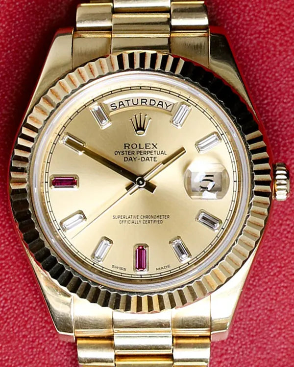 Rolex Day-Date II 41MM Champagne "Serti" Dial Yellow Gold President Bracelet (218238)