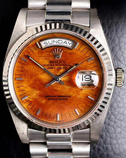 Rolex Day-Date 36MM Burlwood Dial White Gold President Bracelet (18039)