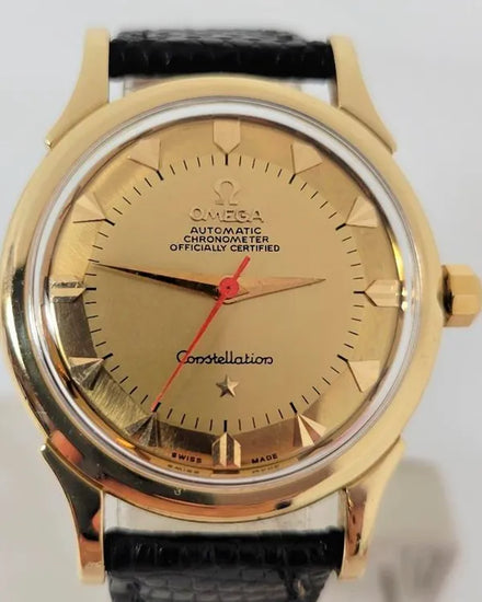 Rare Omega Constellation 35MM 18k Yellow Gold "Pie Pan" Dial Aftermarket Leather Strap (266638)