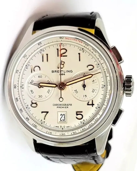 Breitling Premier B01 Chronograph 42MM Cream Dial Leather Strap (AB0145)