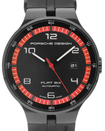 Porsche Design Flat Six 44MM Black Dial Rubber Strap (P.635043441254)