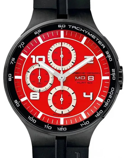 Porsche Design Flat Six 44MM Red Dial Rubber Strap (P.636043741254)