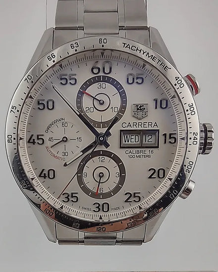 Tag Heuer Carrera Calibre 16 44MM White Dial Steel Bracelet (CV2A11)