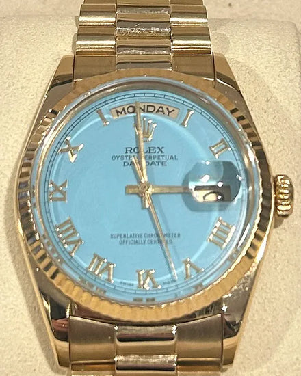 Rolex Day-Date 36MM Aftermarket Blue Dial Yellow Gold President Bracelet (18038)