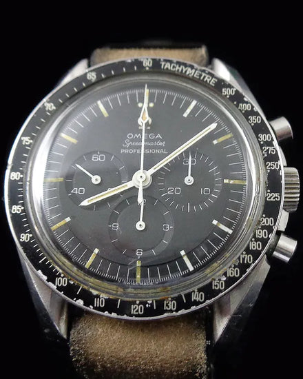 1967 Omega Speedmaster Professional Moonwatch 42MM Black Dial Aftermarket Leather Strap (105.012-66)