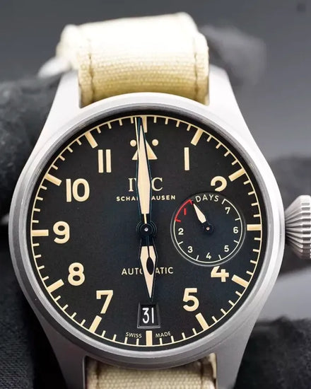 2018 IWC Schaffhausen Pilot Heritage 7 Days 46.2MM Black Dial Textile Strap (IW501004)