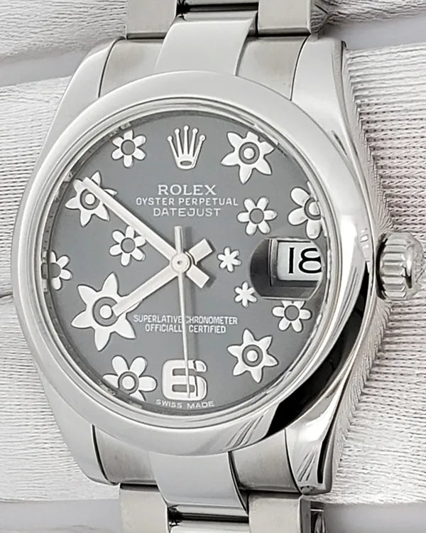 Rolex Datejust 31MM Grey "Floral Motif" Dial Oyster Bracelet (178240)