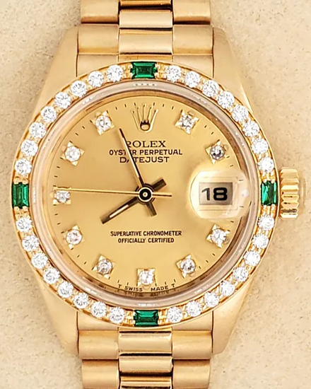 Rolex Lady-Datejust 26MM Champagne Dial Yellow Gold President Bracelet (69078)
