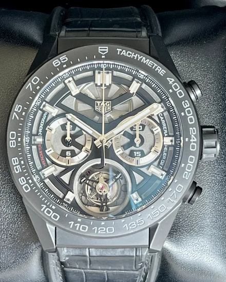 2017 Tag Heuer Carrera Heuer-02T Tourbillon 45MM Skeleton Dial Leather Strap (CAR5A90.FC6415)